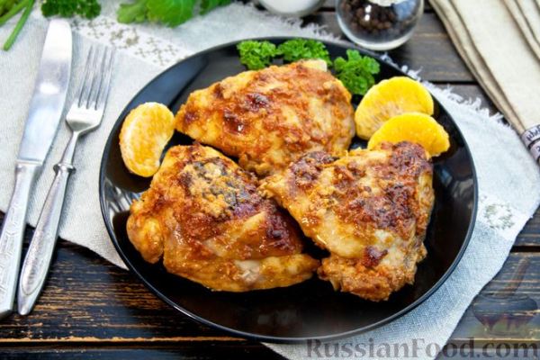Курица, запечённая в пикантном мандариновом маринаде