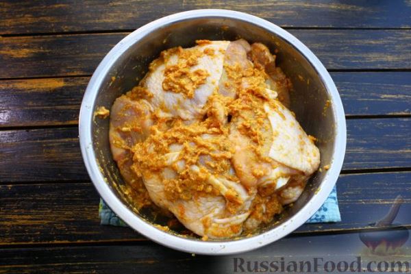 Курица, запечённая в пикантном мандариновом маринаде