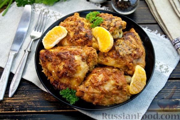 Курица, запечённая в пикантном мандариновом маринаде
