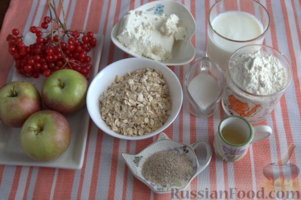 Пирог с калиной и яблоками (на творожном тесте)